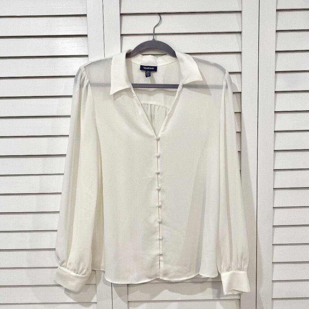 ModCloth Here Comes Success White Chiffon Button-Down Blouse Medium NWT
